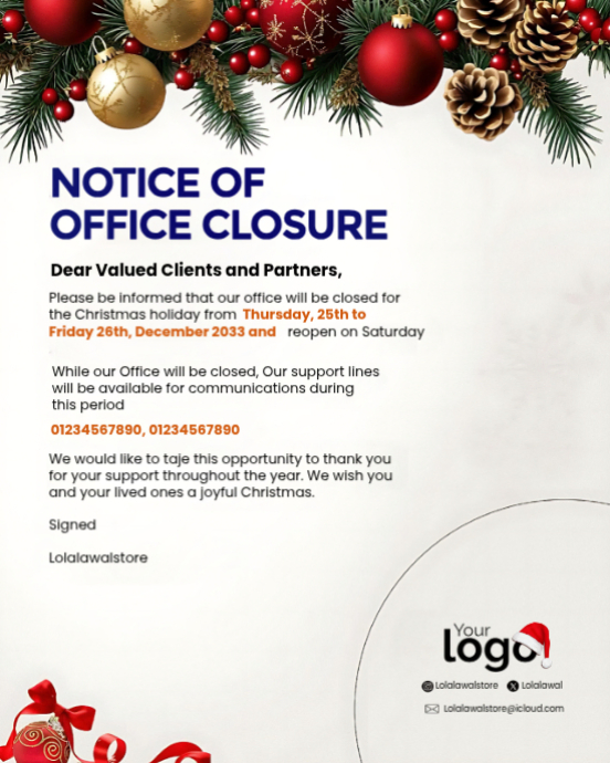 Office Closure Notice Template | PosterMyWall