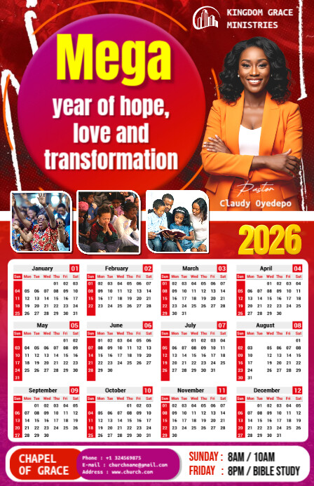 White Professional Church Calendar 2026 Tabloid Template | PosterMyWall
