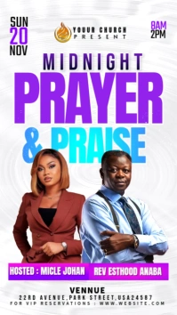 White Professional Church Midnight Praise  Facebook Story template