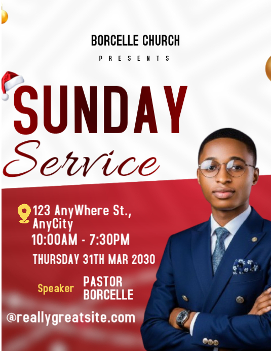 White professional church service event flyer Template | PosterMyWall