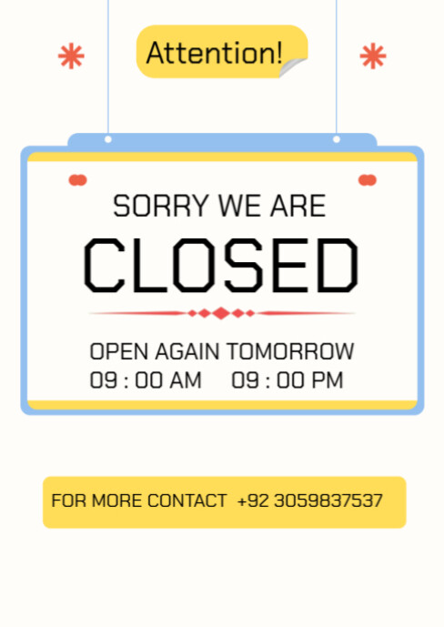 Closing Notification White Professional Closed Notice Alerts A6 Template | PosterMyWall