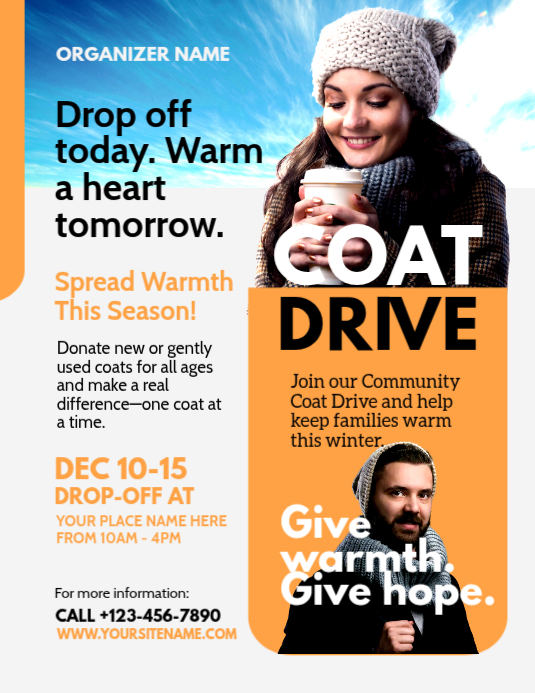 White Professional Coat Drive Flyer Flyer (us Letter) Volante (Carta US) template