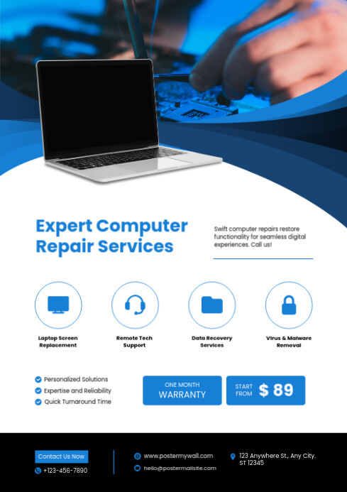 White Professional Computer Repair Service A4 Template | PosterMyWall