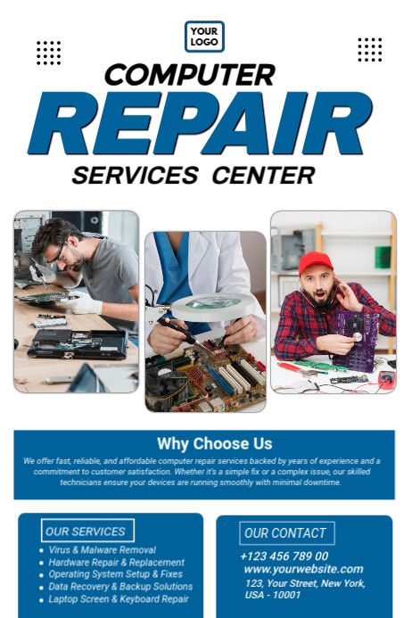 White Professional Computer Repair Services Centre Poster Template ...