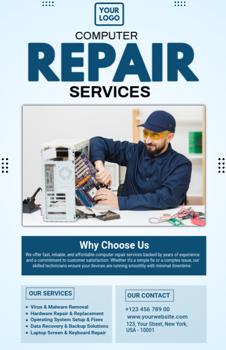 Copy of White Professional Computer Repair Services Tabloid | PosterMyWall