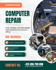 White Professional Computer Repair — Tech Fix & Troubleshooting Service Flyer | Editable Instagram P template