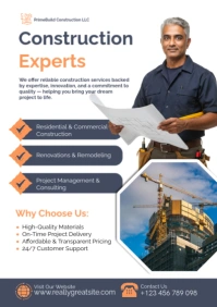 White Professional Construction Services Poster Template – Building & Renovation A2