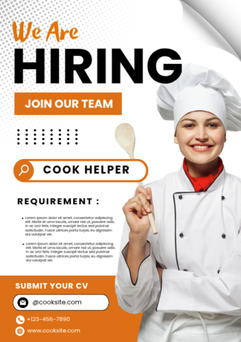 Cook Job Posting White Professional Cook Helper Job Hiring A2 Template | PosterMyWall