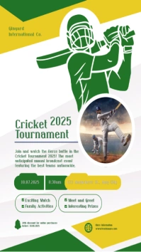 White Professional Cricket Tournament Digital Display (9:16) template