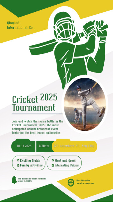White Professional Cricket Tournament Digital Display (9:16) template