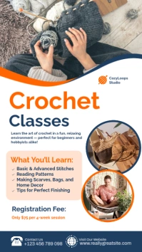 White Professional Crochet Classes Flyer Template Instagram Story