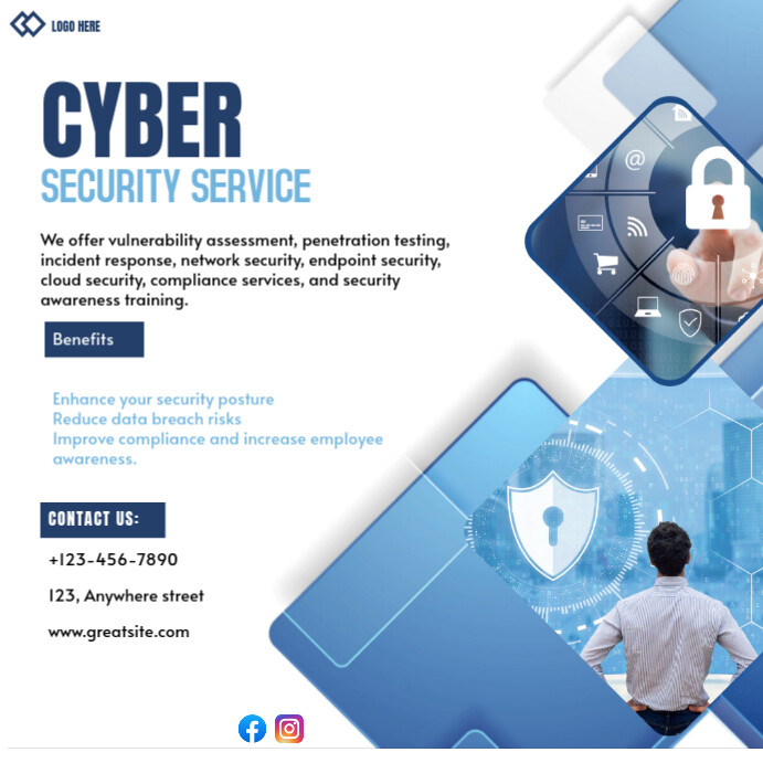 White Professional Cyber Security Service Instagram Post Template ...