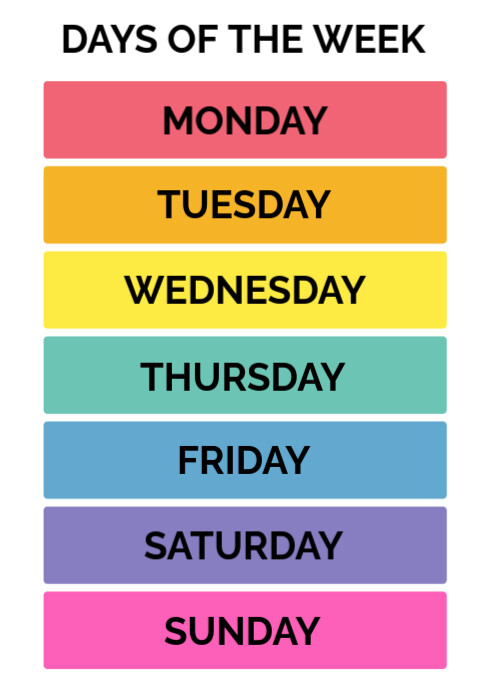 White Professional Days Of The Week Names A4 Templat | PosterMyWall