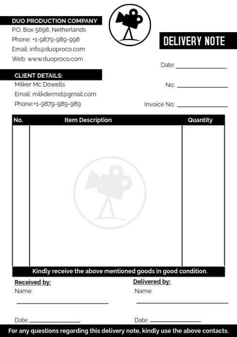 Delivery Note Label Copy of White Professional Delivery Note Template A5 | PosterMyWall
