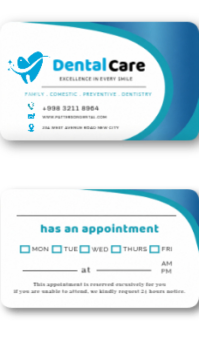 White Dental Appointment Card Ikhadi Lebhizinisi Template
