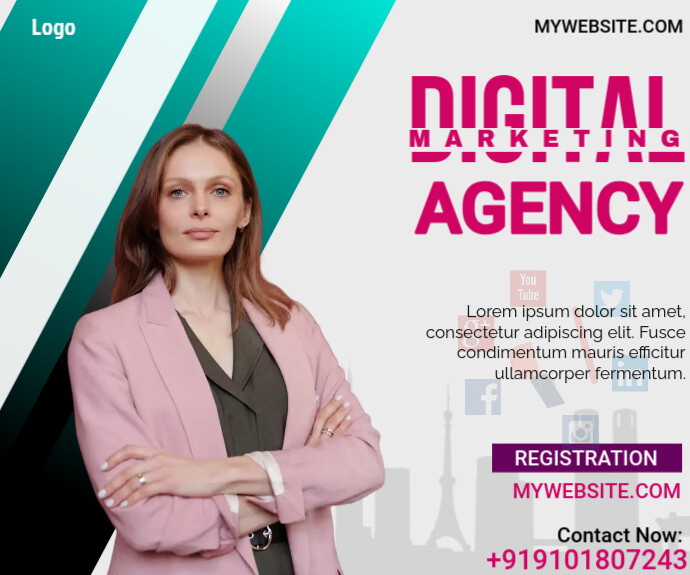 White Professional Digital Marketing  Medium Rectangle template