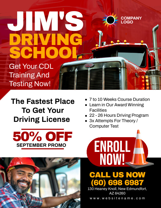 White Professional Driving School Flyer (us L Template | PosterMyWall