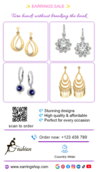 White Professional Earrings Sale Business Card Визитная карточка template