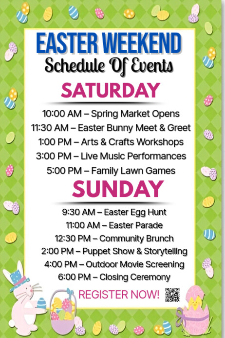 Easter Week Timetable White Professional Easter Weekend Schedule Poster Template | PosterMyWall