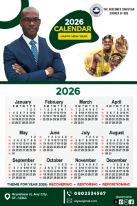 White Professional Editable 2026 Calendar Template  Poster