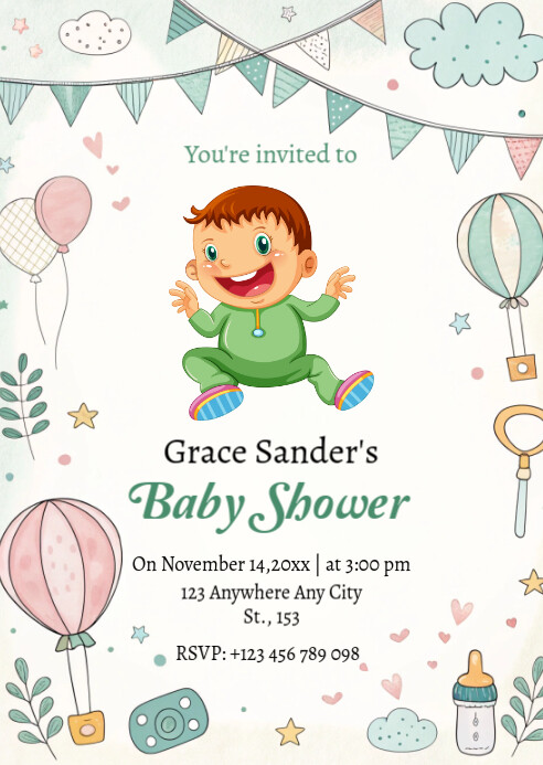 White Professional Editable Baby Shower Invitation Flyer Template A6