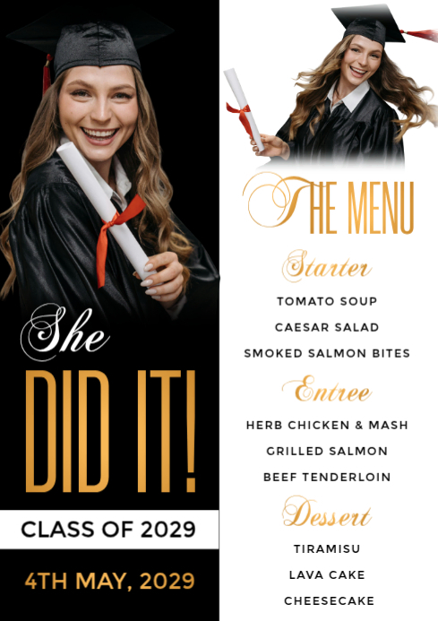 White Graduation Menu A4 Template | PosterMyWall
