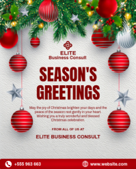 White Professional Elegant Season's Greetings Business Card Template \ Premium Corporate Christmas D Instagram Portrait