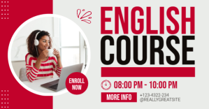 White Professional English Course Facebook Shared Image template