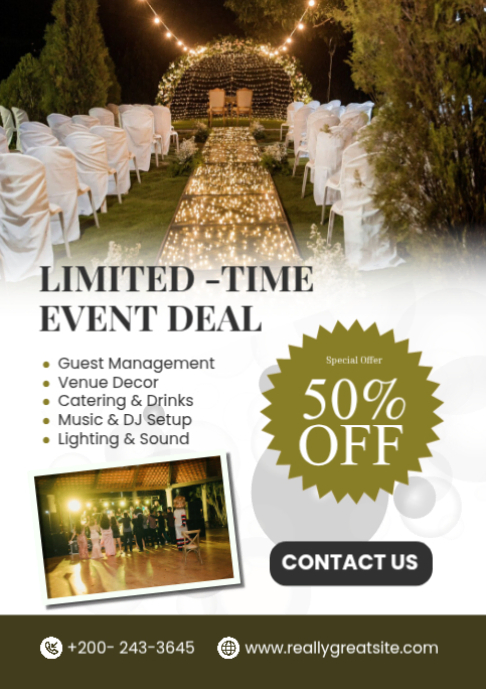 White Event Management Offer A2 Template | PosterMyWall