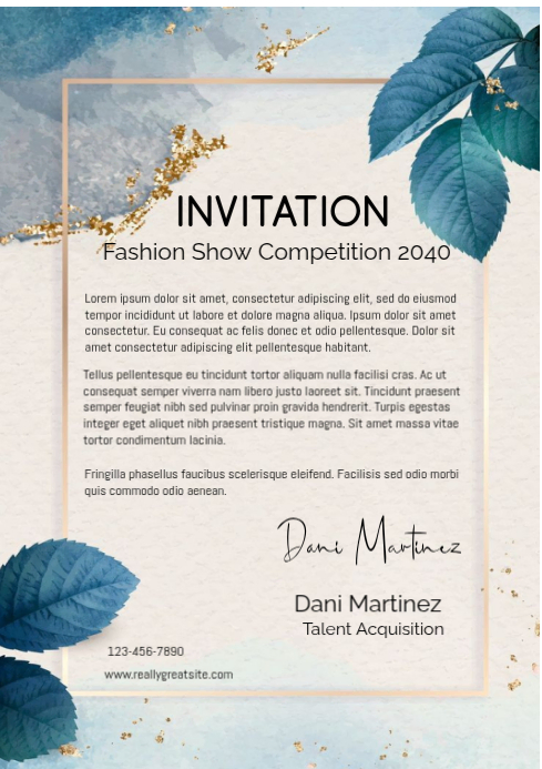 Model Contest Invitation White Professional Fashion Show Competition Invitation Letter A4 ...