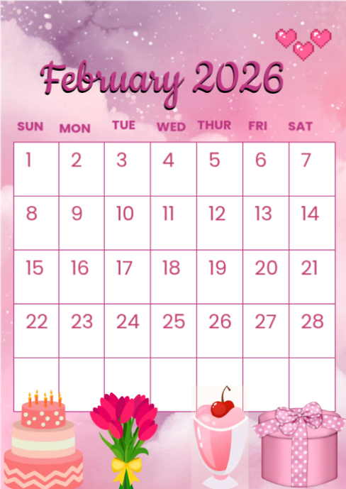 White Professional February 2026 Calendar Design Template A6