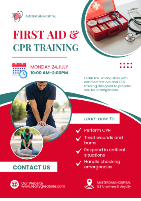 White Professional First Aid & CPR Training A2 Template | PosterMyWall