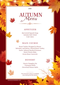 White Professional Floral Fall Leaves Patterned Autumn Menu Design A4 template