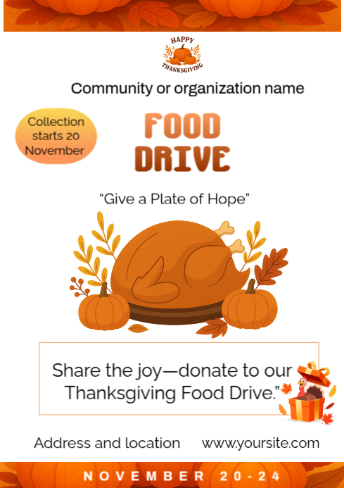 Thanksgiving Food Drive A4 Template | PosterMyWall