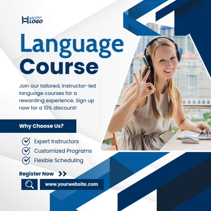 White Professional Foreign Language Course Instagram Post template