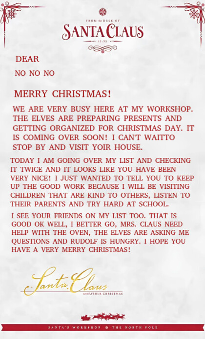 White Professional From The Desk Of Santa Claus Us Legal Template ...