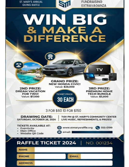 Copy of White Professional Fundraising Raffle Flyer | PosterMyWall
