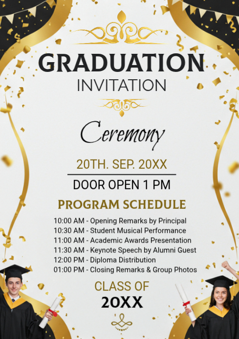 White Professional Graduation Ceremony A4 Template | PosterMyWall