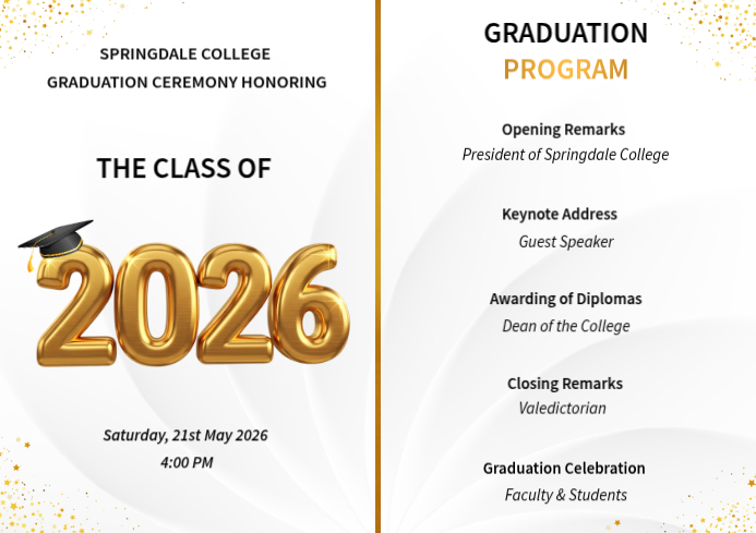 White Professional Graduation Ceremony Program A4 Template | PosterMyWall