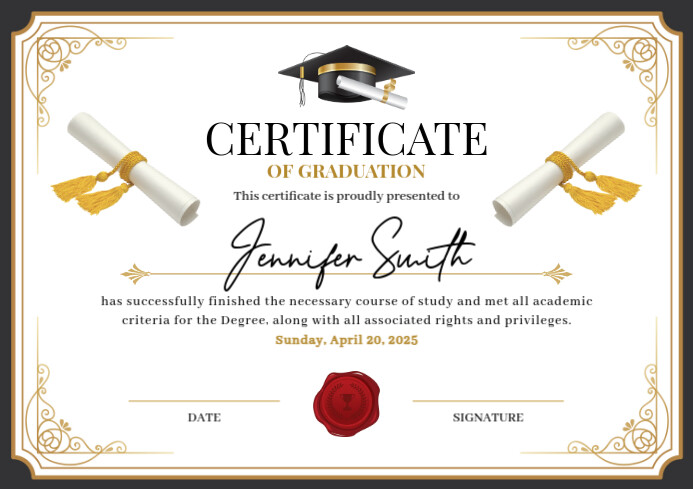 Graduation Certification Design White Professional Graduation Certificate Template | PosterMyWall