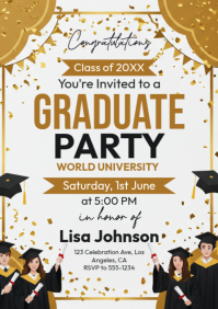 White Professional Graduation Party Invitation A4 template