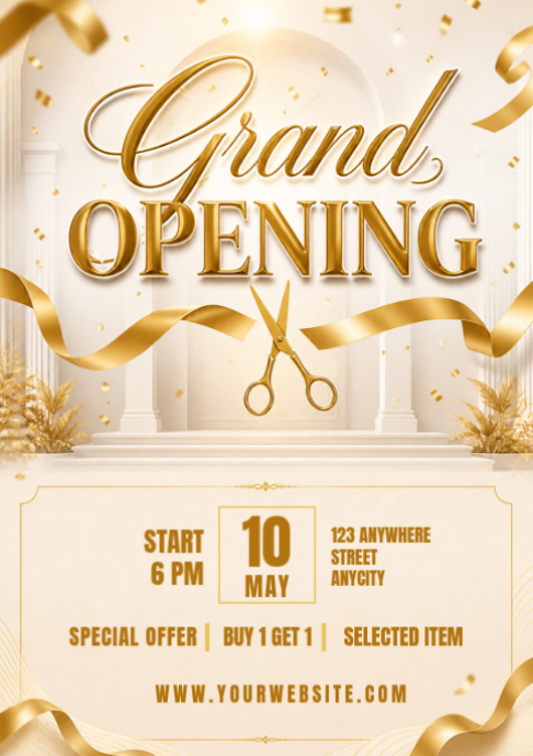 White Grand Opening Event A2 Template | PosterMyWall
