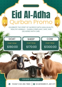 White Professional Green And Gold Modern & Minimal Eid Ul-adha Qurban Promo Poster A2 template
