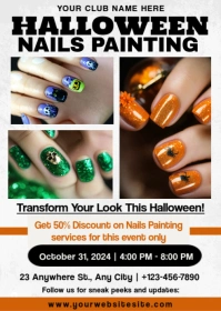 White Professional Halloween Nails Painting A A6 template