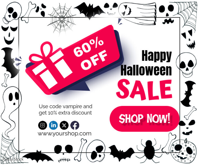 White Professional Halloween Sale Medium Rectangle Retângulo médio template