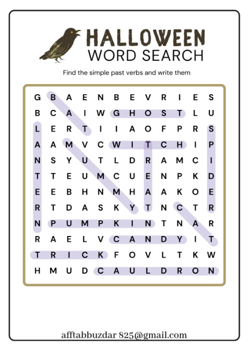 White Professional Halloween Search Words Answer Key  A4 template
