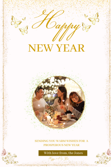 White Professional Happy New Year 2025 With Photo Poster template