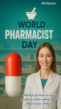 White Professional Happy World Pharmacist Day  Digital Display (9:16) template