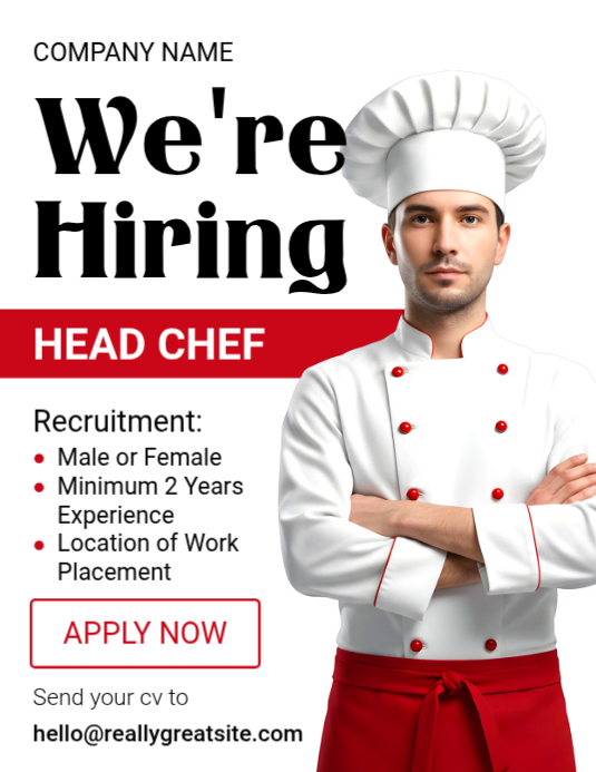 Head Chef Recruitment Flyers Template | PosterMyWall