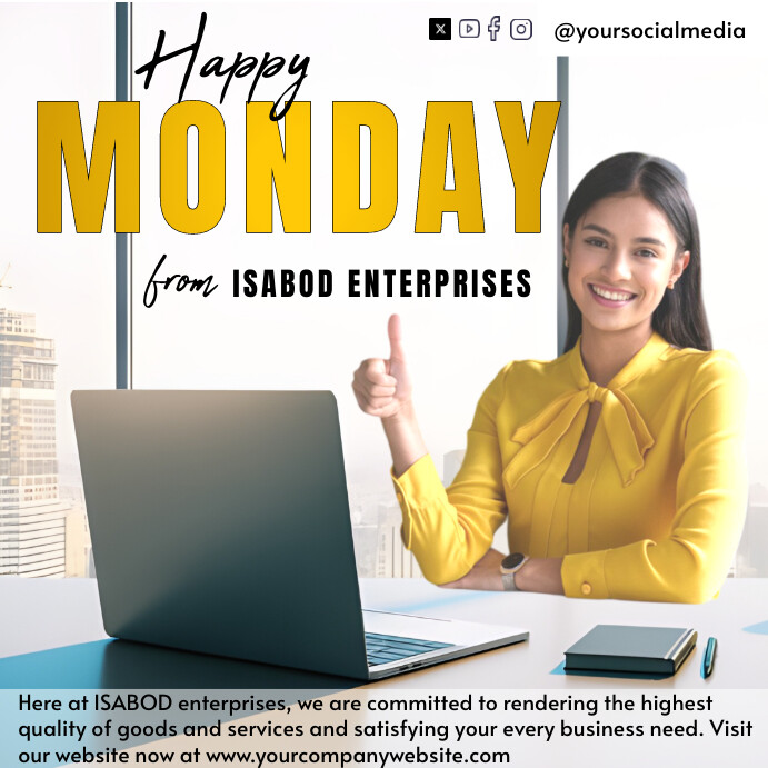 White Professional Hello Monday Greeting Card Instagram Post template